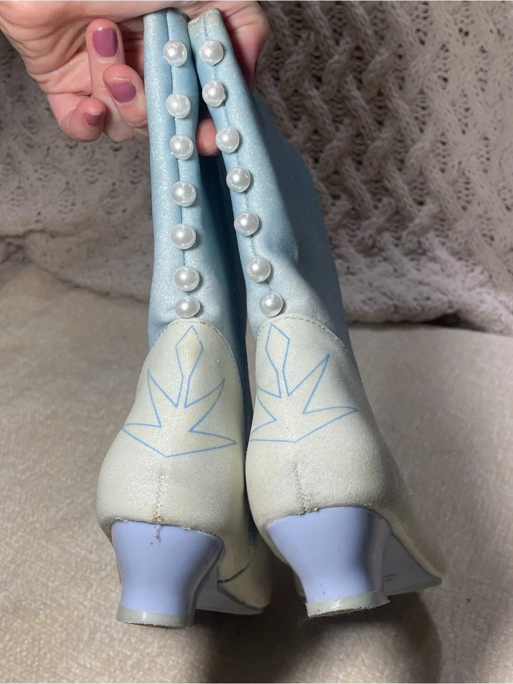 Disney Elsa Light Blue Glitter Snowflake Girl Boots size 13-1